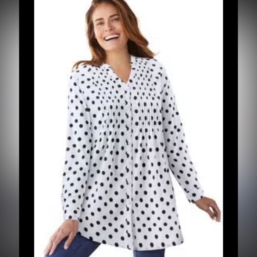 Woman Within Black and White Polka Dot Blouse